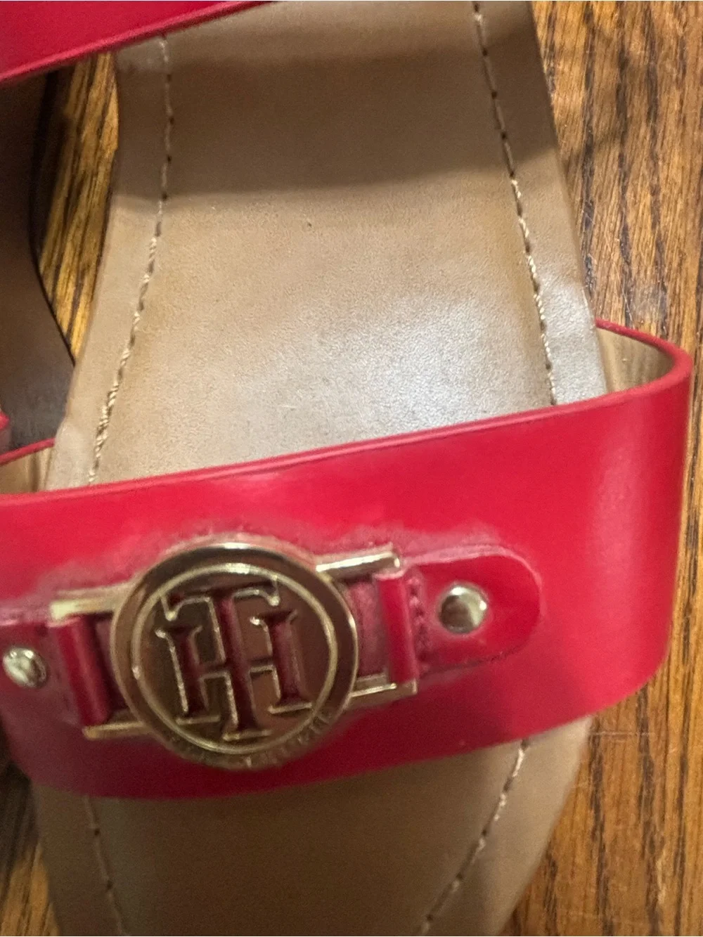 Tommy Hilfiger Kahdy Red Strappy Tan Wedge Sandals